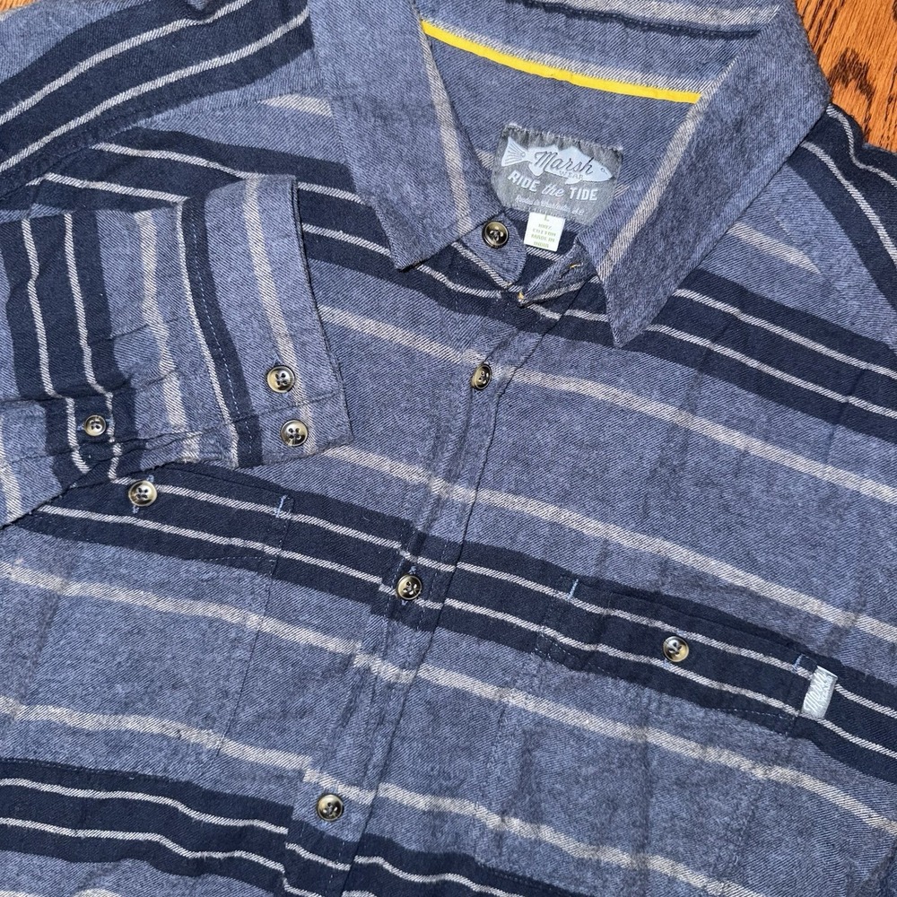 Marsh Wear‎ Long Sleeve Flannel Shirt Men's Large Blue Grey Plaid Button Up